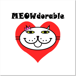 MEOWdorable - PURRty Kitty Face on a Red Heart Posters and Art